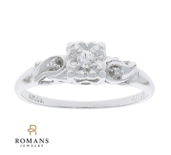 Vintage Diamond Engagement Ring 14K White Gold