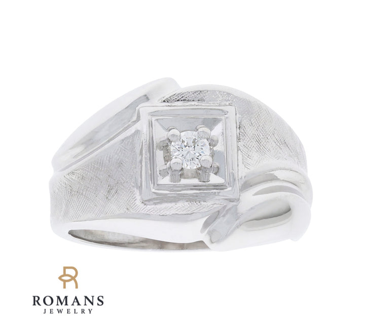 Vintage Diamond Men's Ring 10K White Gold .11CTW
