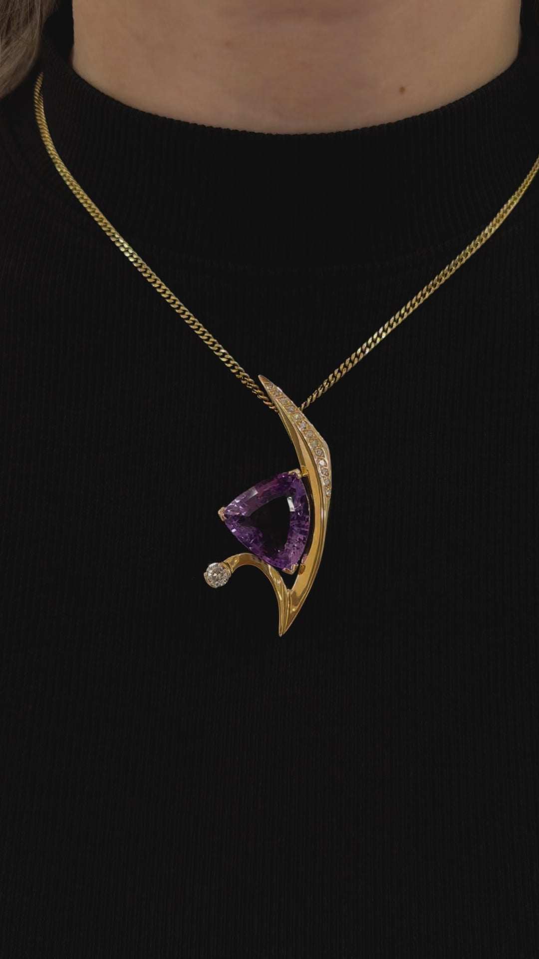 Amethyst Diamond Pendant 14K Yellow Gold 24.62CT