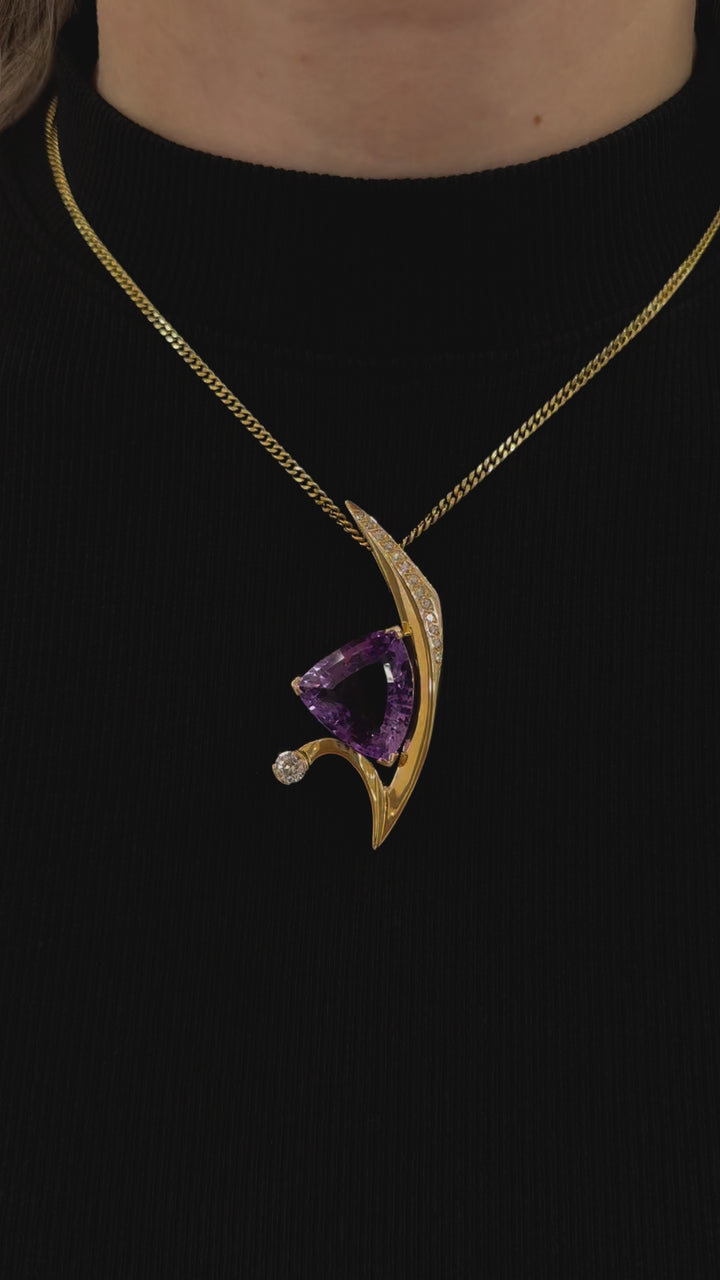 Amethyst Diamond Pendant 14K Yellow Gold 24.62CT