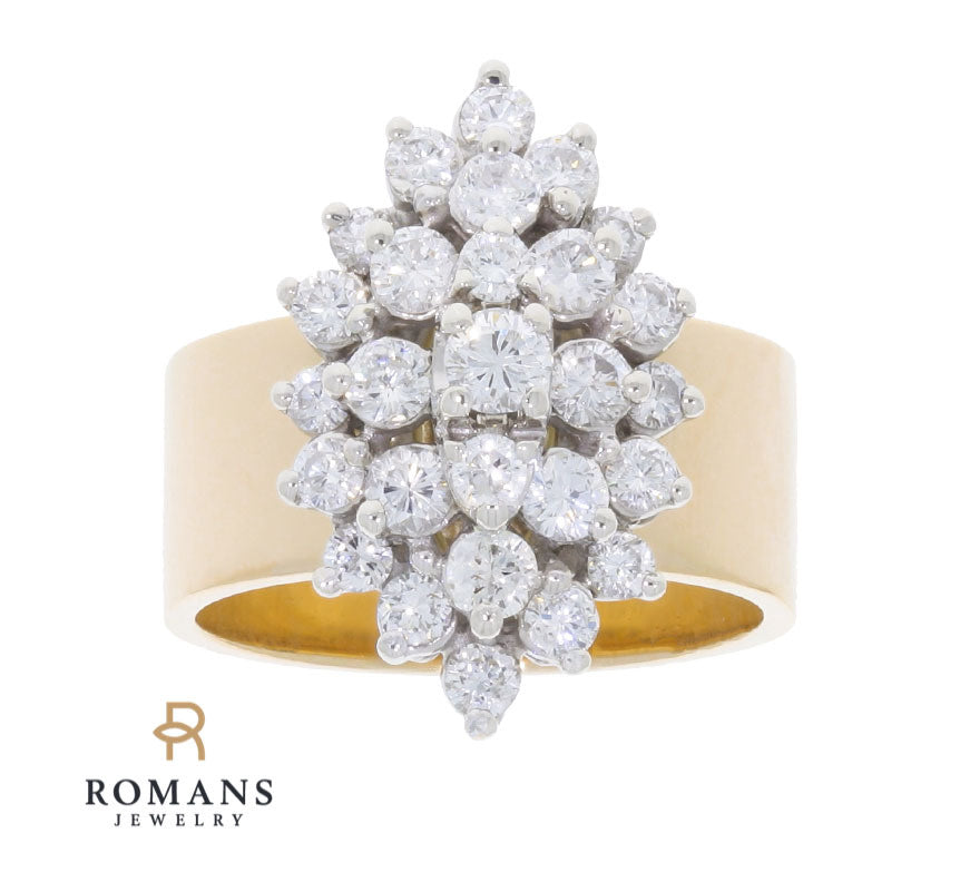 Diamond Cluster Cocktail Ring 14K Two Tone 1.13 CTW