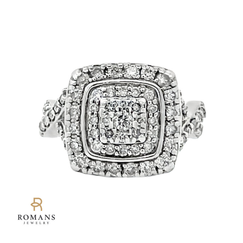 Diamond Cocktail Cluster Ring 14K White Gold .71CTW