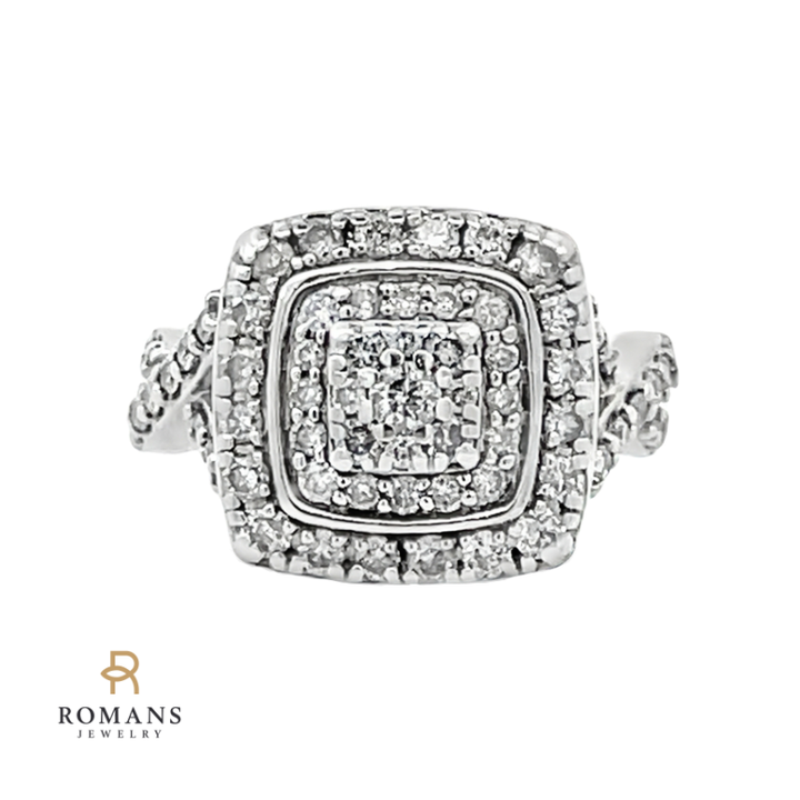 Diamond Cocktail Cluster Ring 14K White Gold .71CTW