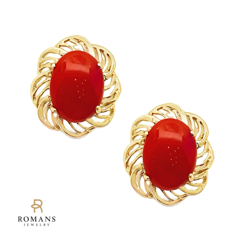 Coral Earrings 14K Yellow Gold