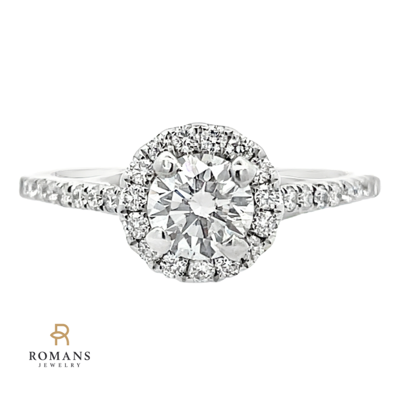 Diamond Halo Round Diamond Engagement Ring 14K White Gold .56CT