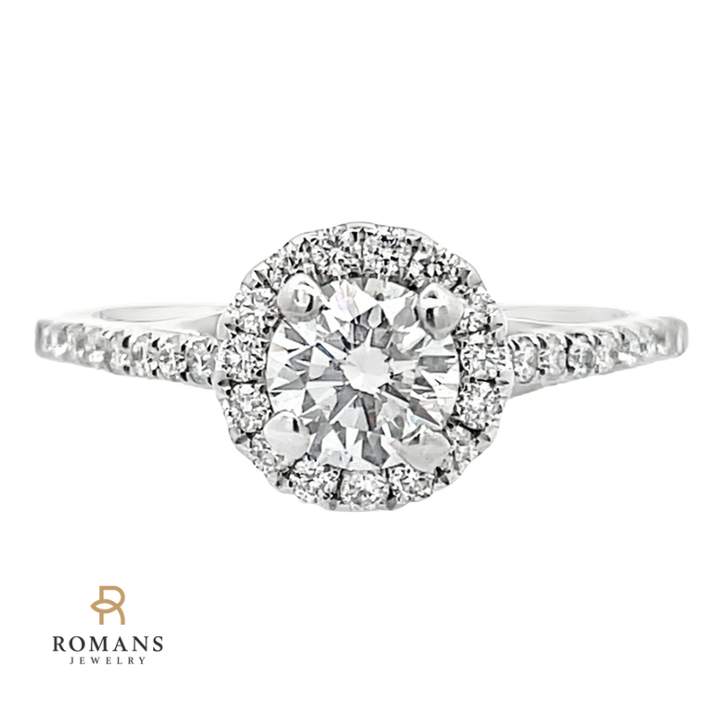 Diamond Halo Round Diamond Engagement Ring 14K White Gold .56CT