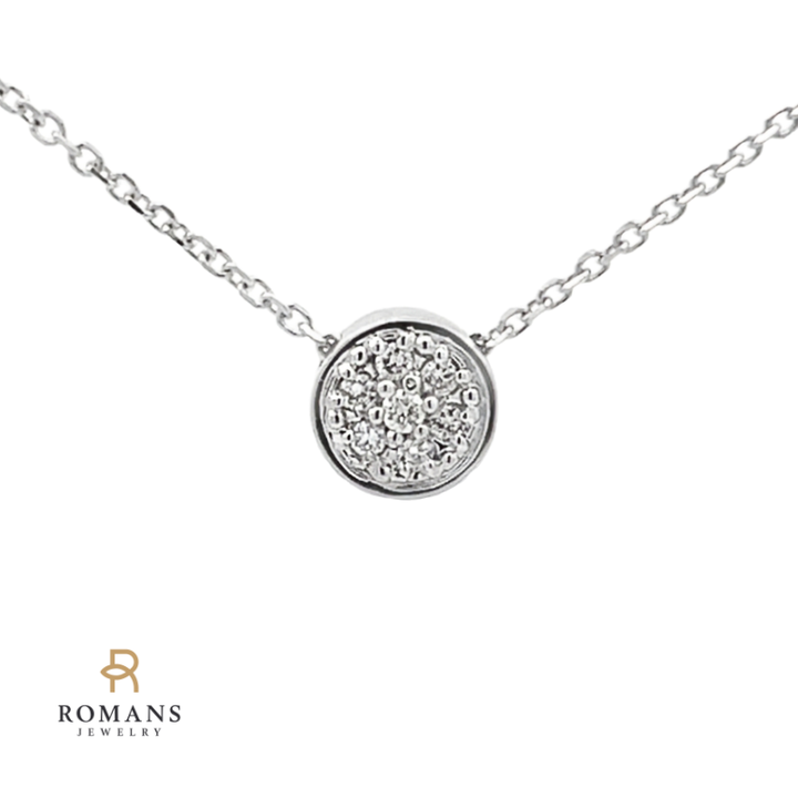 Round Diamond Pavé Cluster Necklace 14K White Gold 0.09CT