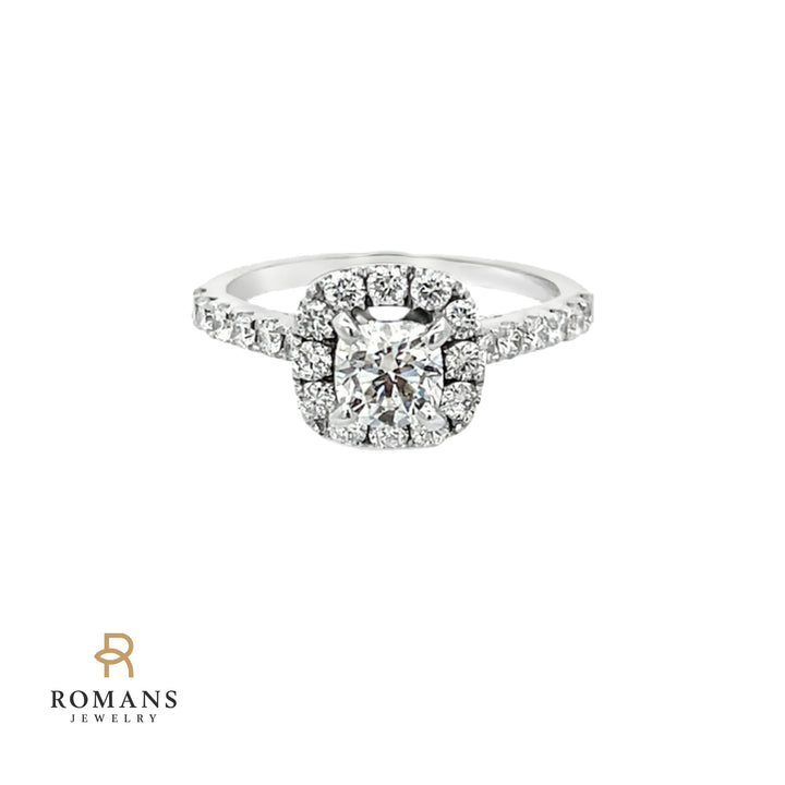Halo Cushion Cut Diamond Engagement Ring 14K White Gold .64CT