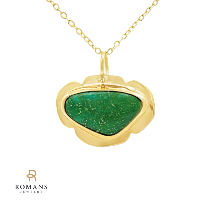 Green Turquoise Pendant 14K Yellow Gold
