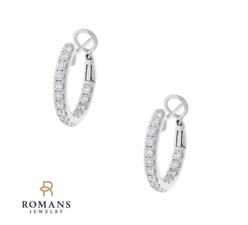 Diamond Hoop Earrings 14K White Gold 1.16CTW