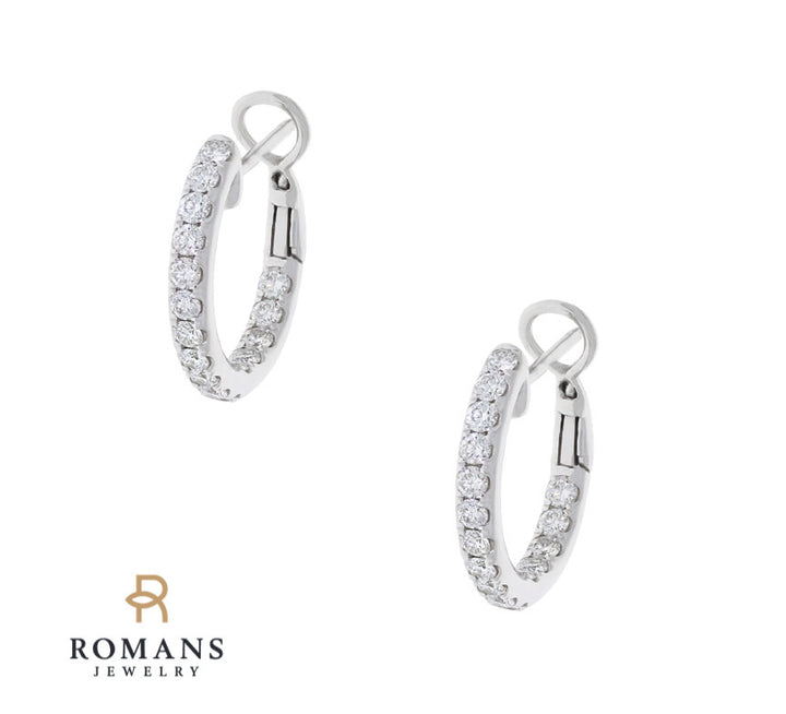 Diamond Hoop Earrings 14K White Gold 1.16CTW