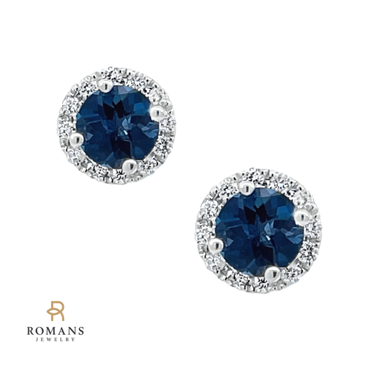 London Blue Topaz and Diamond Halo Stud Earrings 1.74CT
