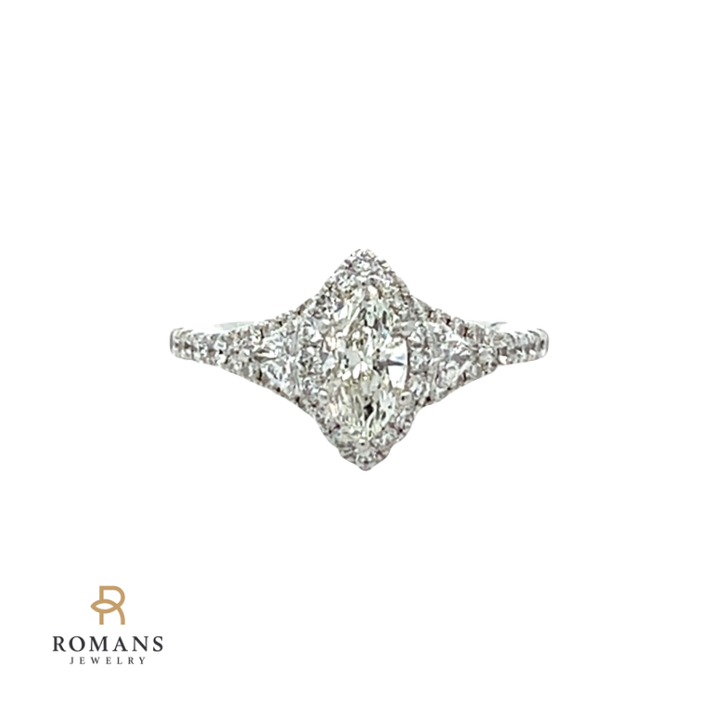 Marquise Halo Engagement Ring 18K White Gold 1.47CTW