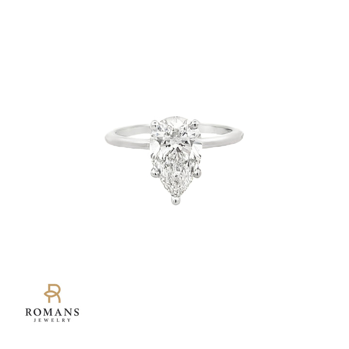 Lab Grown Diamond Pear Solitaire Engagement Ring 14K White Gold 1.86CT