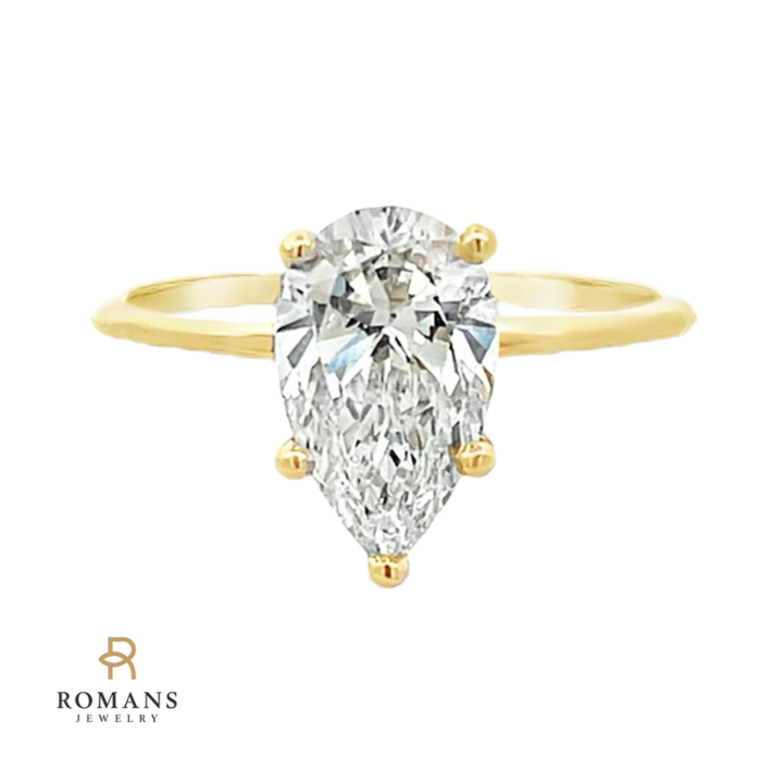 Pear Solitaire Lab Grown Diamond Engagement Ring 14K Yellow Gold 1.53CT