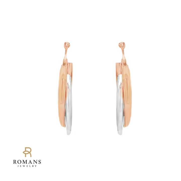 Double Hoop Earrings Two Tone 14K Gold