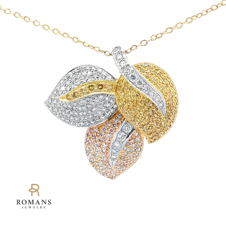 Three Leaf Pendant Diamond Pendant 18K Tri Tone 1.09CT