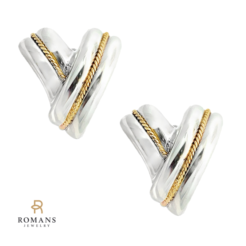 Tiffany & Co Sterling Silver Earrings & 14K Yellow Gold