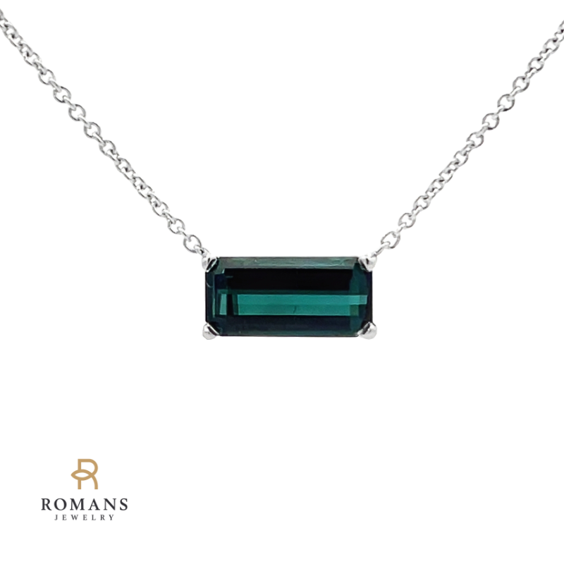Floating Green Tourmaline Necklace 14K White Gold 1.58CT