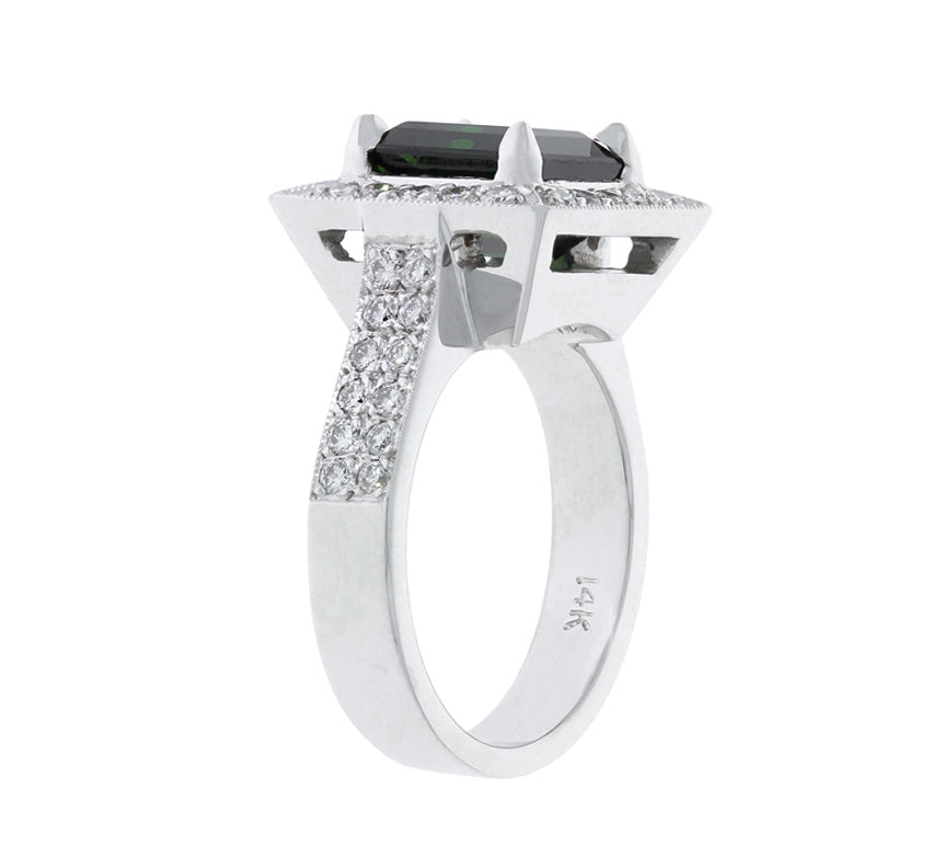 Tourmaline Diamond Halo Ring 14K White Gold 3.13 CT