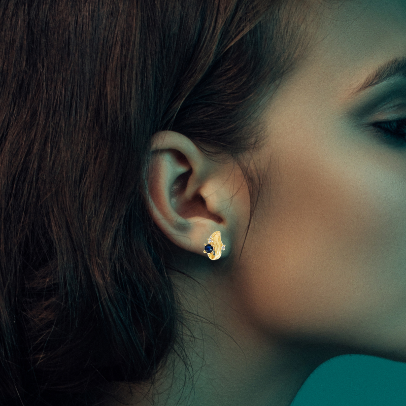 Sapphire Diamond Swirl Studs 14K Yellow Gold .42CTW