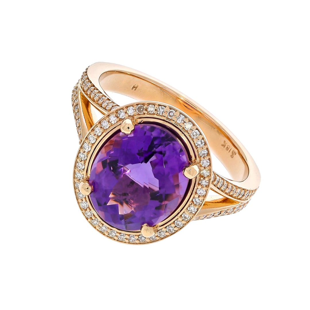 Amethyst Diamond Halo 14K Rose Gold 3.52CT