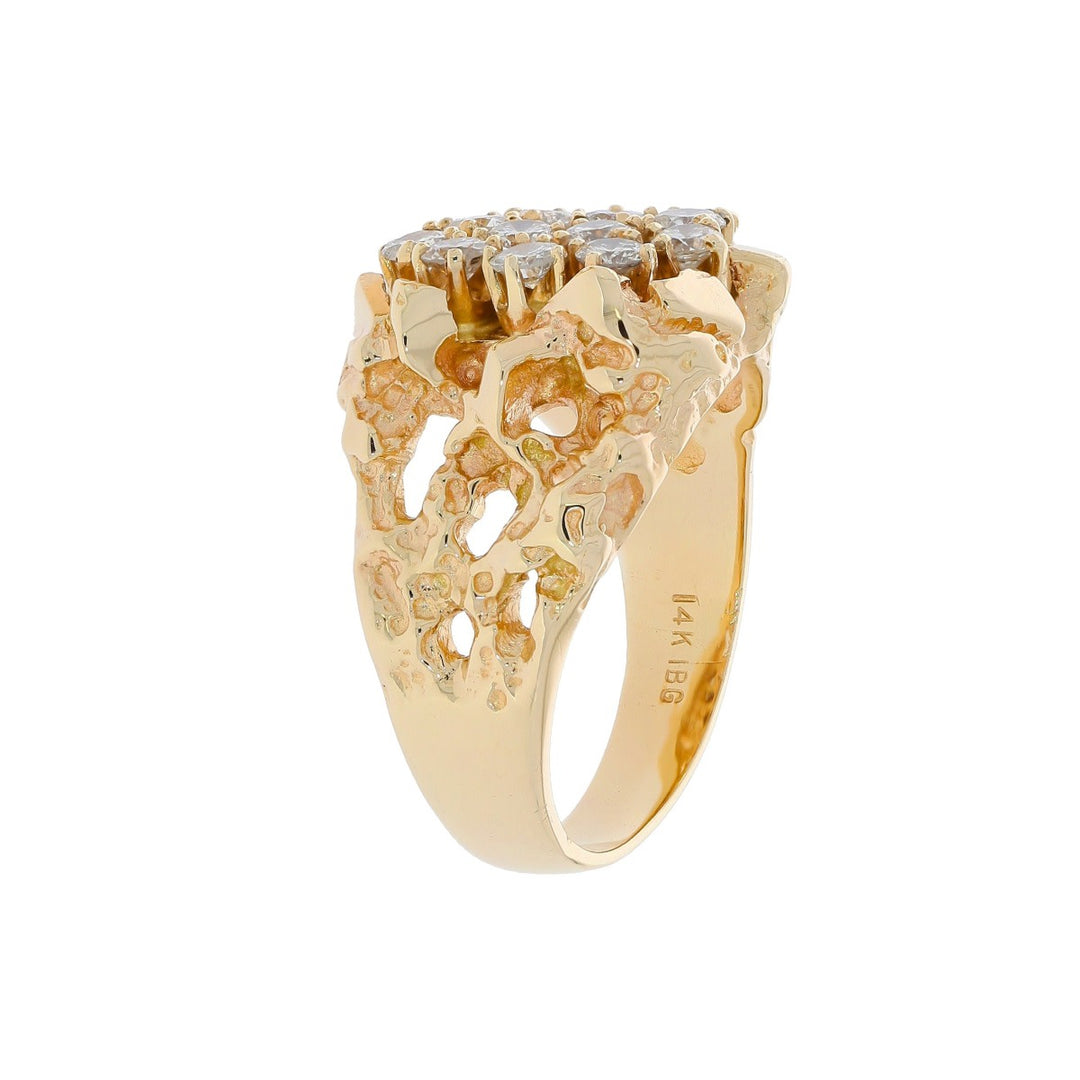 Diamond Cluster Nugget Style 14K Yellow Gold .77CTW
