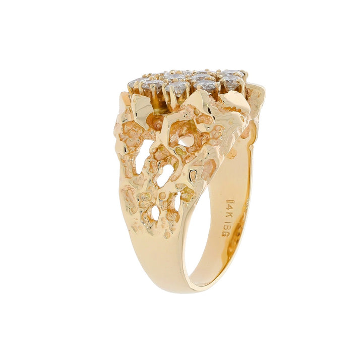 Diamond Cluster Nugget Style 14K Yellow Gold .77CTW