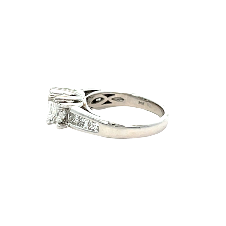 Diamond Radiant Cut Three Stone Engagement Ring 14K White Gold
