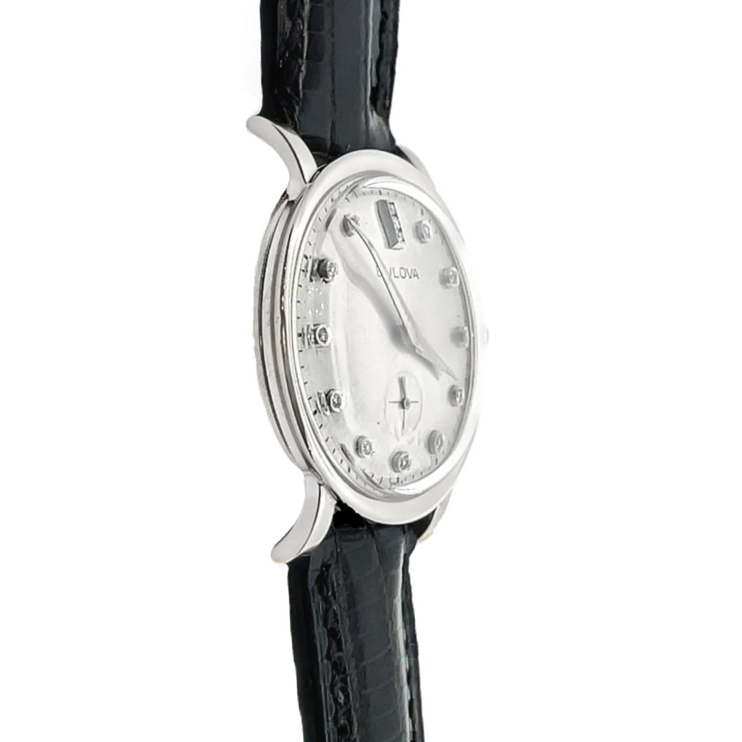 Bulova 1955 Vintage Mens 14K White Gold Diamond Watch