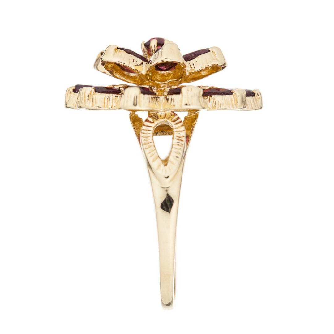 Rhodolite Garnet Flower Ring 14K Yellow Gold 4 CTW
