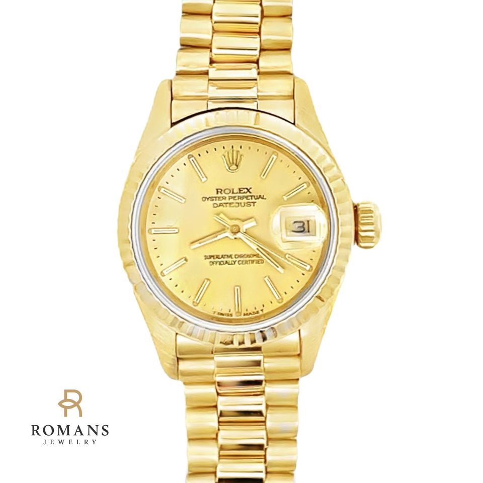 Ladies Presidential Rolex Oyster Perpetual Datejust 18K Yellow Gold