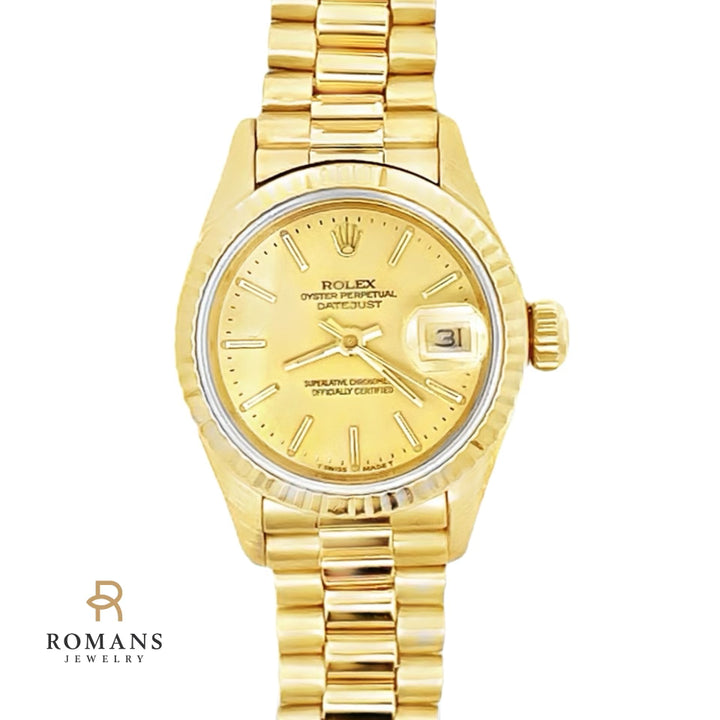 Ladies Presidential Rolex Oyster Perpetual Datejust 18K Yellow Gold