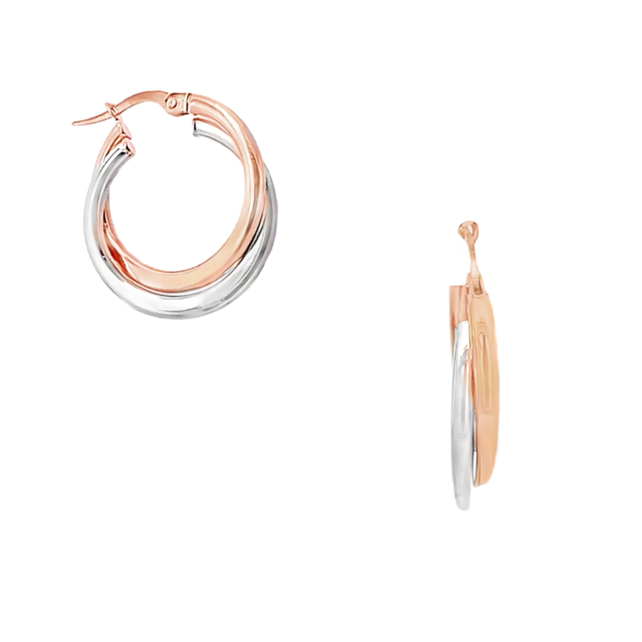 Double Hoop Earrings Two Tone 14K Gold