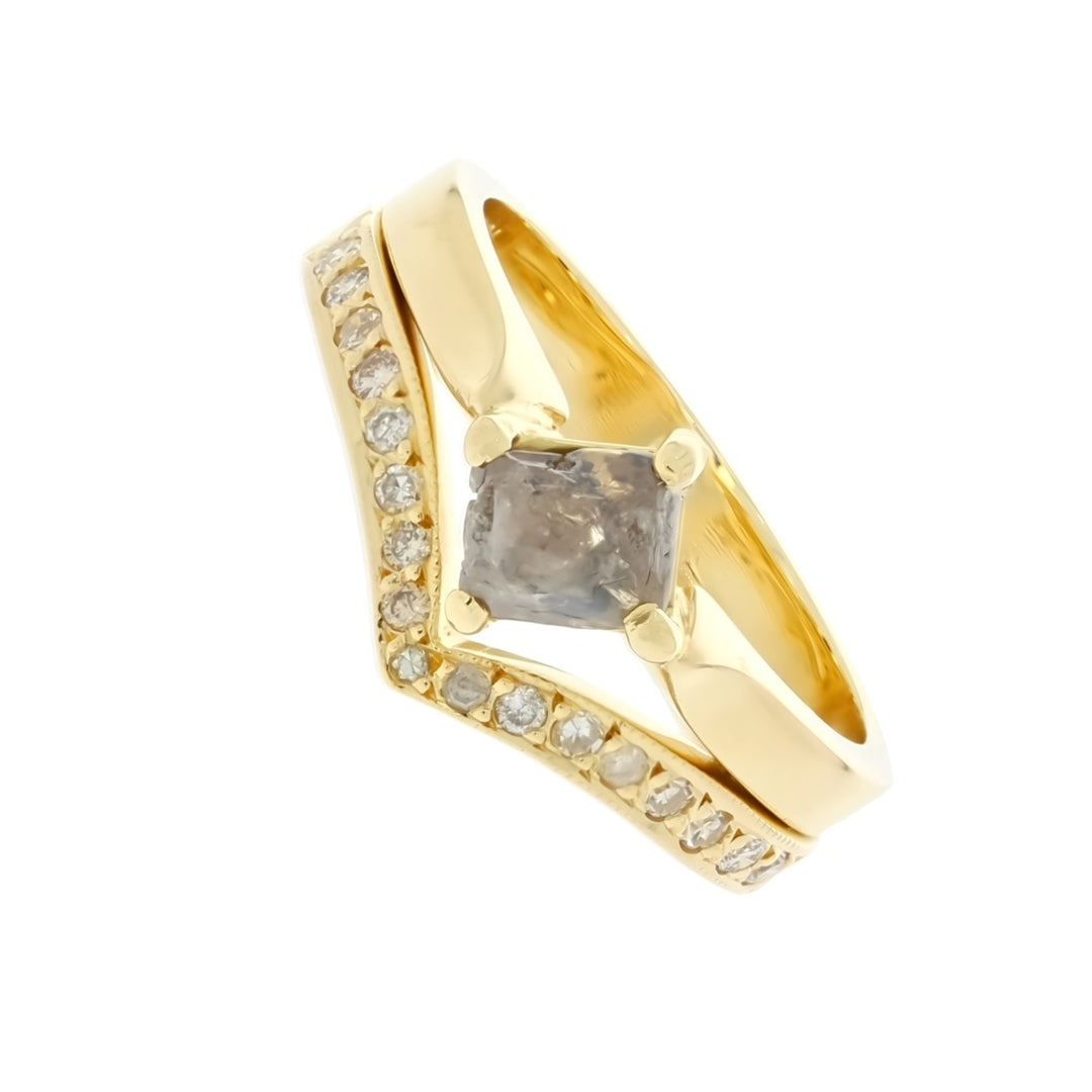 Rough Diamond Wedding Set Ring 14K Yellow Gold 1 CT