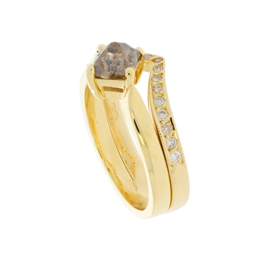 Rough Diamond Wedding Set Ring 14K Yellow Gold 1 CT