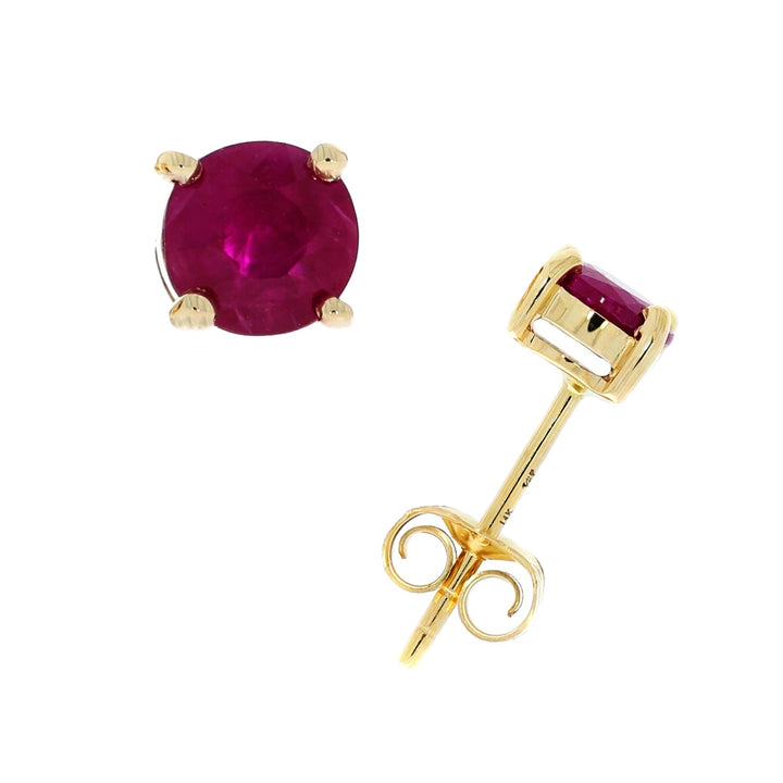 Ruby Stud Earrings 14K Yellow Gold .89CTW