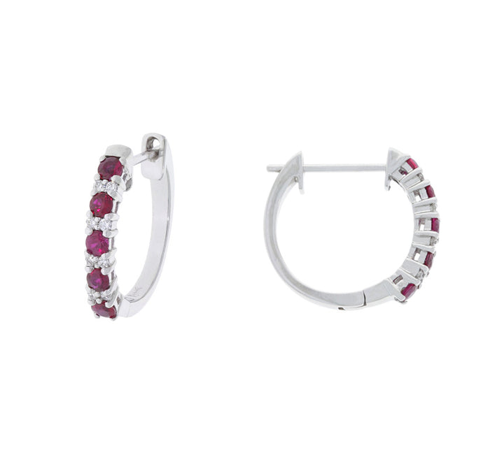 Ruby Diamond Hoops 14K White Gold