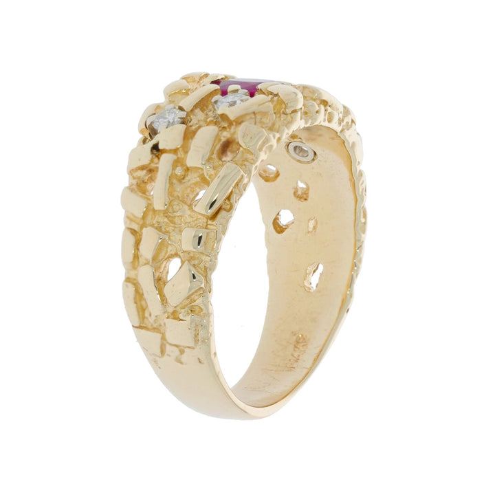 Ruby Diamond Nugget Style Band 14K Yellow Gold .61 CT