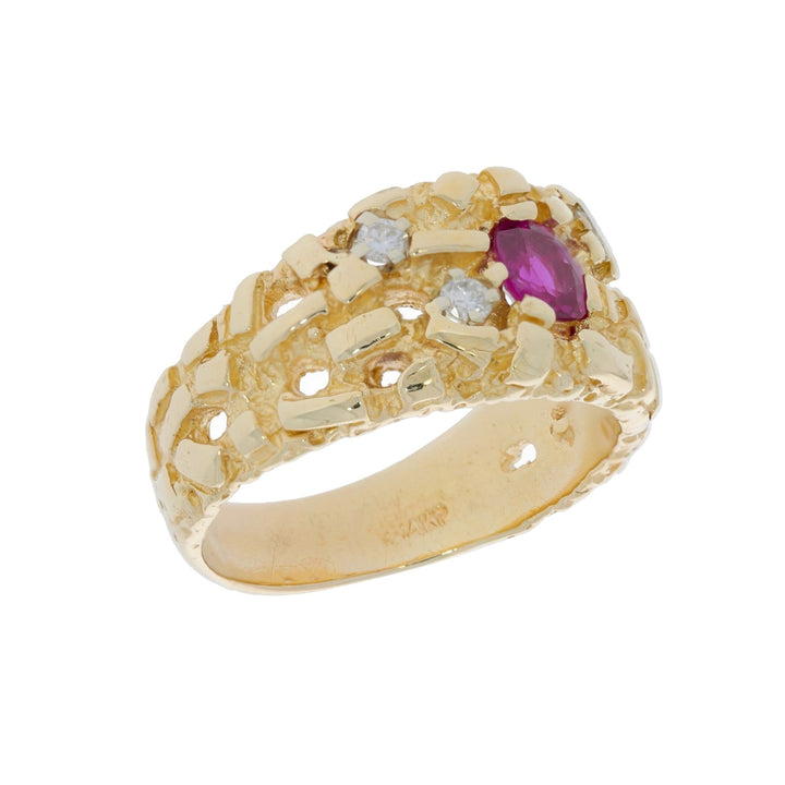 Ruby Diamond Nugget Style Band 14K Yellow Gold .61 CT