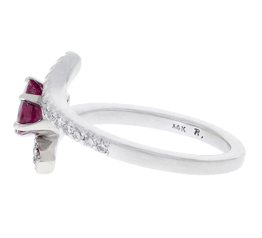 Ruby Diamond Bypass Ring 14K White Gold .98 CT