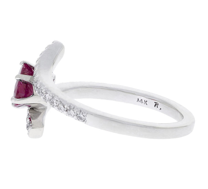 Ruby Diamond Bypass Ring 14K White Gold .98 CT