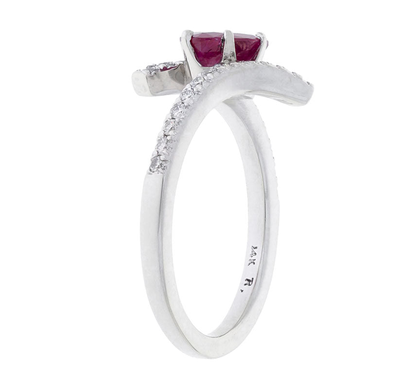 Ruby Diamond Bypass Ring 14K White Gold .98 CT