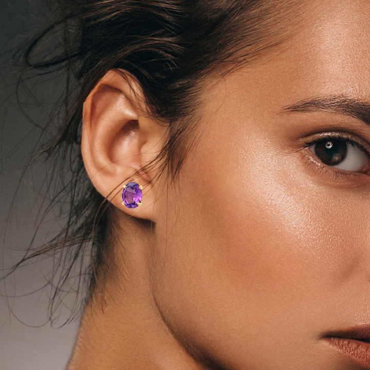 Amethyst Oval Studs 14K Yellow Gold 2.46CTW
