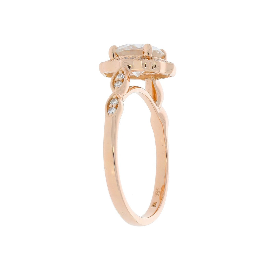 Moissanite Diamond Halo Ring 14K Rose Gold 1.35 CT
