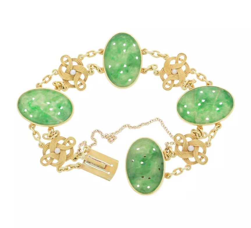Vintage Tiffany & Co. Jade Bracelet 18K Yellow Gold