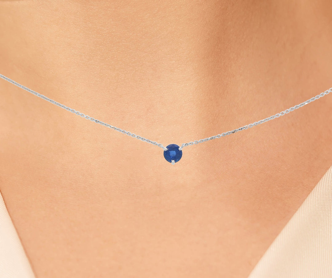 Sapphire Solitaire Necklace 14K White Gold .51CT