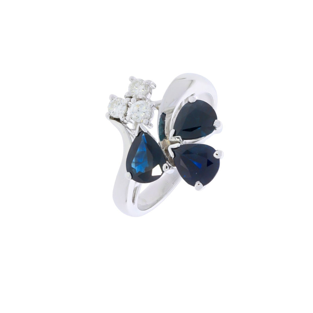Sapphire Diamond Nature Inspired Ring 18K White Gold 2.91 CTW