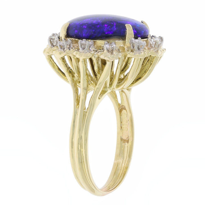 Vintage Black Opal Diamond Ring 18K Yellow Gold 5.01CT