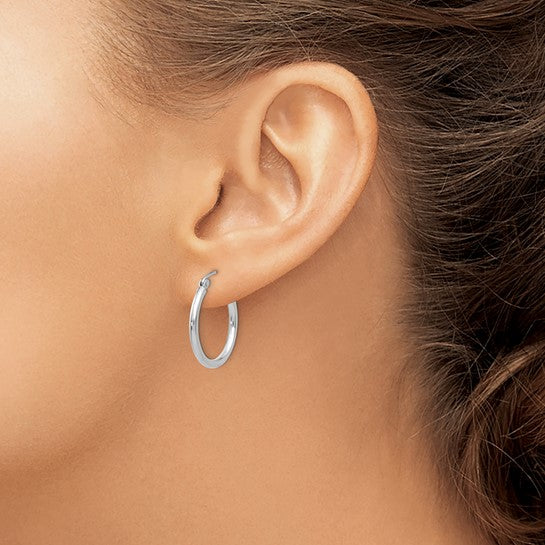 Polished Tube Hoop Earrings 14K White Gold